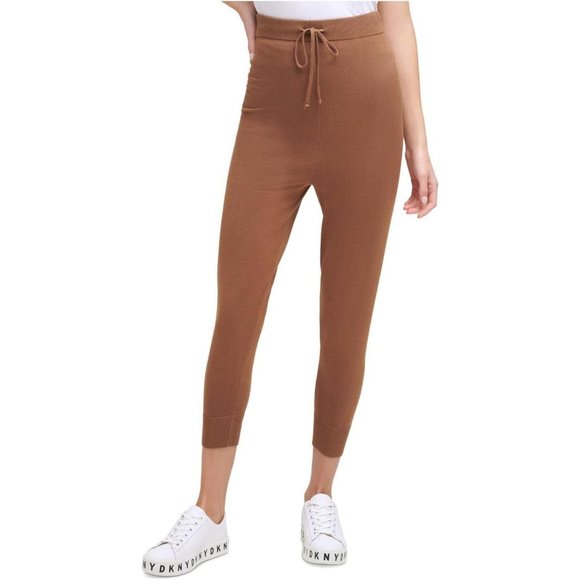 NWT DKNY Womens Knit Drawstring Jogger Pants P1HQADA4 L Luggage Brown - Picture 1 of 3